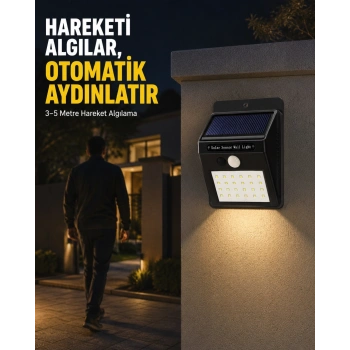 Bahçe Ve Veranda İçin Güneş Paneli İle Otomatik Şarj Olan Led Duvar Lambası