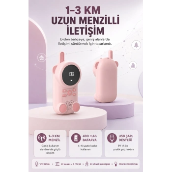 Bebek Telsizi Lcd Ekran Vox İki Yönlü İletişim Usb Şarj Hafif