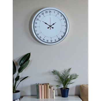 Beyaz 40 Cm Metal 24 Saat Göstergeli Özel Tasarım Duvar Saati