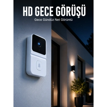 Beyaz Akıllı Güvenlik Kapı Zili | Telefon Kontrollü Wi-fi Görüntülü Kapı Zili