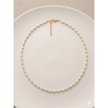 Beyaz Cam İnci  Kolyeler 40+5 Cm  - Kl0303