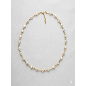 Beyaz Cam İnci  Kolyeler 40+5 Cm  - Kl0305