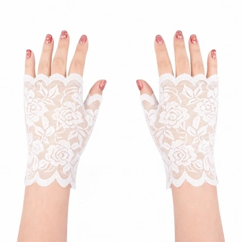 Beyaz Dantel Parmaksız Kısa Eldiven