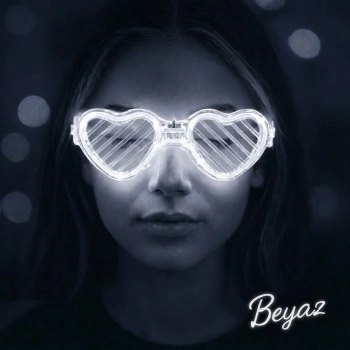 Beyaz Led Işıklı Kalp Gözlük – 3 Modlu Parti  Glow Gözlüğü