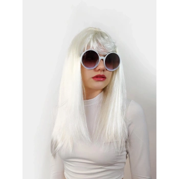 Beyaz Renk Uzun Düz Parti Peruğu