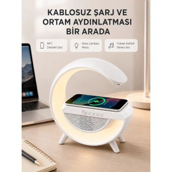 Bluetooth 5.0 Hoparlör – Kablosuz Şarj, Rgb Gece Lambası Ve Fm Radyo