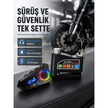Bluetooth 5.4 İntercom Ve Alarmlı Disk Kilidi Seti Güçlü Ses Ve Güvenlik