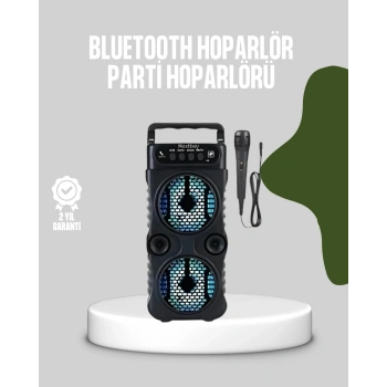 Bluetooth Bağlantılı Led Işıklı Taşınabilir Hoparlör – 1200 Mah Şarjlı, Fm Radyolu