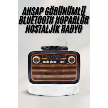 Bluetooth Hoparlör Ahşap Renk Vintage Işıklı Nostaljik Radyo Fm Ahşap Görünümlü