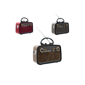 Bluetooth Hoparlör Ahşap Renk Vintage Işıklı Nostaljik Radyo Fm Ahşap Görünümlü