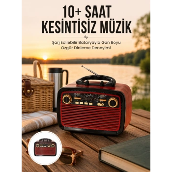 Bluetooth Hoparlör Ahşap Renk Vintage Işıklı Nostaljik Radyo Fm Ahşap Görünümlü Yeni Nesil