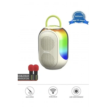 Bluetooth Hoparlör Çift Mikrofonlu Kablosuz Parti Speaker Beyaz
