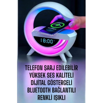 Bluetooth Hoparlör Dijital Göstergeli Wireless Şarj Rgb Işıklı