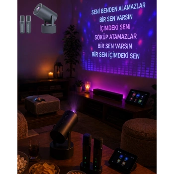 Bluetooth Hoparlörlü Akıllı Projektör Kablosuz Karaoke Mikrofonlu