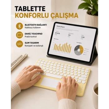 Bluetooth Kablosuz Klavye – İnce Slim Model, Tablet Ve Akıllı Tv Uyumlu, Sessiz Tuşlu Taşınabilir Klavye