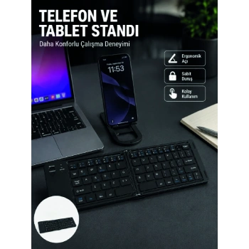 Bluetooth Katlanabilir Klavye Usb-c Şarjlı 3 Cihaz Bağlantılı Taşınabilir Klavye