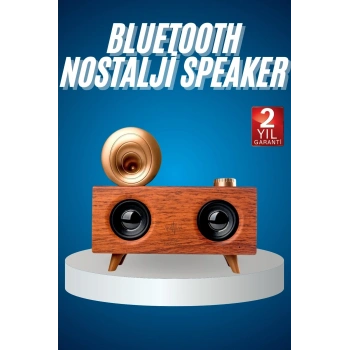 Bluetooth Nostalji Speaker Radyo Gramofon Ahşap Renk Vintage