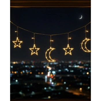 Büyük Ay Yıldız Led Ramazan Süsü Sıcak Beyaz Dekoratif Işık