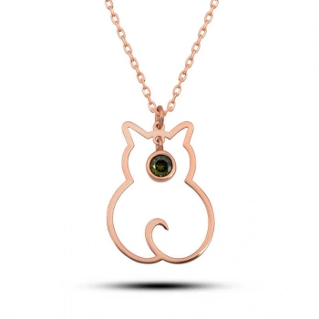 925 Ayar Gümüş Ağustos Ayı Doğum Taşı Kedi Kadın Gümüş Kolye T8355 (599599)