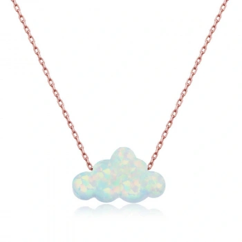 Byhodi 925 Ayar Gümüş Beyaz Opal Taş Bulut Kadın Gümüş Kolye T4530 (599599)