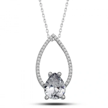 Byhodi 925 Ayar Gümüş Beyaz Taşlı Damla Kadın Gümüş Kolye T7122 (599599)
