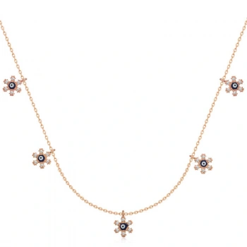 925 Ayar Gümüş Çiçek Nazarlı Şans Kadın Gümüş Kolye T6674 (599599)