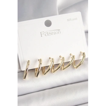 Byhodi 925 Ayar Gümüş Çivi Pirinç Gold Renk Üçgen Model Kadın Küpe Seti - BKP10415 (599599)