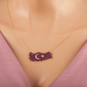 Byhodi 925 Ayar Gümüş Gold Ay Yıldız Türkiye Haritası Kadın Kolye T7370 (599599)