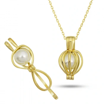 Byhodi 925 Ayar Gümüş Gold Beyaz İncili Kadın Kolye T7528 (599599)