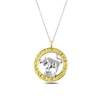 ​925 Ayar Gümüş Gold Boğa Burcu Kadın Gümüş Kolye T4923 (599599)