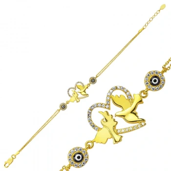 Byhodi 925 Ayar Gümüş Gold Kalpli Güvercin Bileklik BR0460175 (599599)