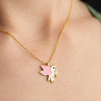 Byhodi 925 Ayar ​Gümüş Gold Kanatlı At Kadın Kolye T7580 (599599)