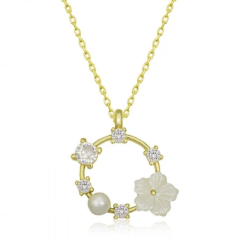 Byhodi 925 Ayar Gümüş Gold Manolya Çiçeği Kadın Kolye T6837 (599599)