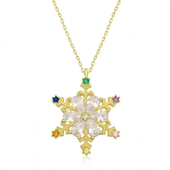 Byhodi 925 Ayar Gümüş Gold Renkli Taşlı Kar Tanesi Kadın Gümüş Kolye T7090 (599599)