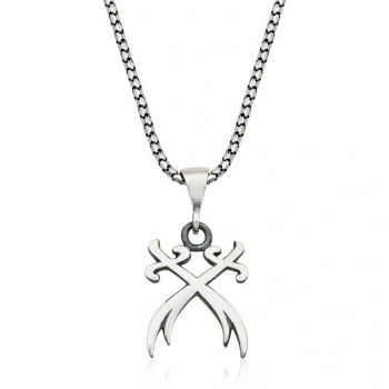 ​925 Ayar Gümüş İkili Zülfikar Kılıcı Gümüş Kolye T3882 (599599)