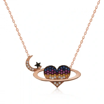 Byhodi 925 Ayar Gümüş Kalpli Gezegen Kadın Gümüş Kolye PT2610673 (599599)