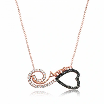 925 Ayar Gümüş Kalpli Sonsuzluk Annem Gümüş Kolye T6384 (599599)