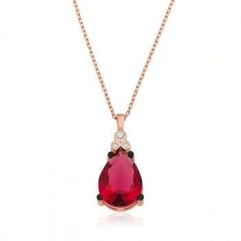 925 Ayar Gümüş Kırmızı Topaz Damla Kolye PT2610850 (599599)