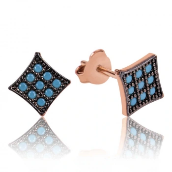 Byhodi 925 Ayar Gümüş Mavi Kare Çivili Küpe EA1160071 (599599)