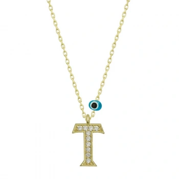 Byhodi 925 Ayar Gümüş Nazar Gold T Harfi Kadın Gümüş Kolye T6797 (599599)
