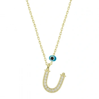 Byhodi 925 Ayar Gümüş Nazar Gold Ü Harfi Kadın Gümüş Kolye T6799 (599599)
