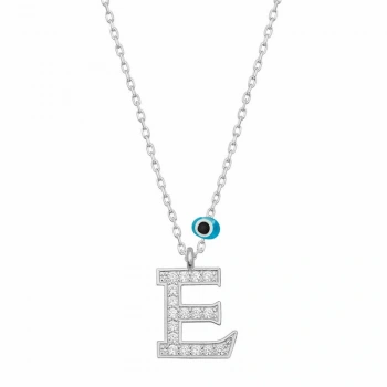 Byhodi 925 Ayar Gümüş Nazar Rodyum E Harfi Kadın Gümüş Kolye T6809 (599599)