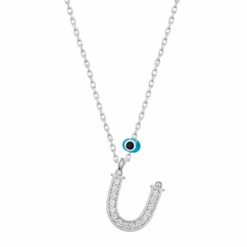 Byhodi 925 Ayar Gümüş Nazar Rodyum Ü Harfi Kadın Gümüş Kolye T6828 (599599)