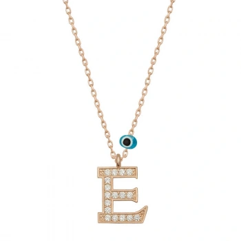 925 Ayar Gümüş Nazar Rose E Harfi Kadın Gümüş Kolye T6872 (599599)