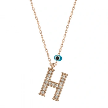 925 Ayar Gümüş Nazar Rose H Harfi Kadın Gümüş Kolye T6876 (599599)