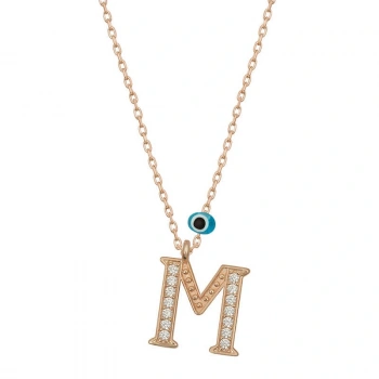 925 Ayar Gümüş Nazar Rose M Harfi Kadın Gümüş Kolye T6882 (599599)