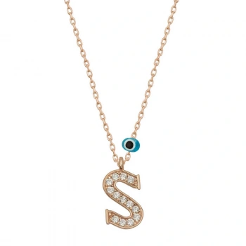 925 Ayar Gümüş Nazar Rose S Harfi Kadın Gümüş Kolye T6888 (599599)