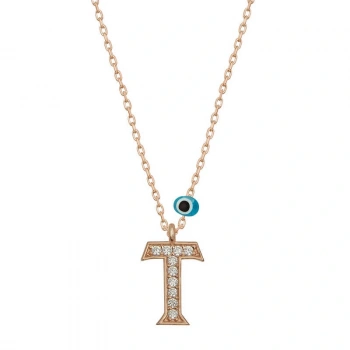 925 Ayar Gümüş Nazar Rose T Harfi Kadın Gümüş Kolye T6890 (599599)