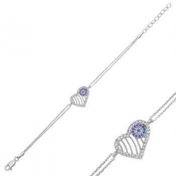 Byhodi 925 Ayar Gümüş Nazarlı Kalp Kadın Bileklik T7768 (599599)