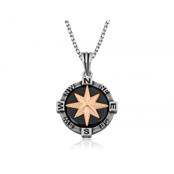 925 Ayar Gümüş Pusula Gümüş Kolye T5555 (599599)